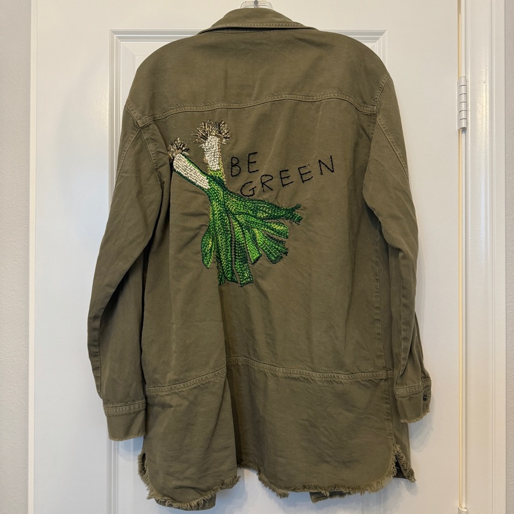 Zara military green ‘Be Green’ long jacket size medium - Picture 2 of 4